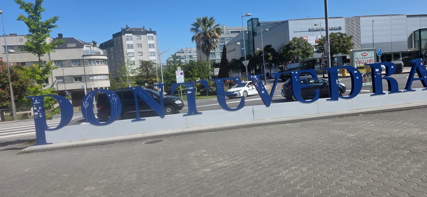 Large blue PONTEVEDRA letters
