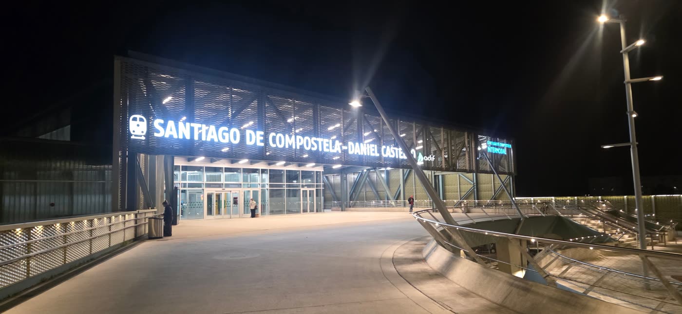 Santiago de Compostela train station at night